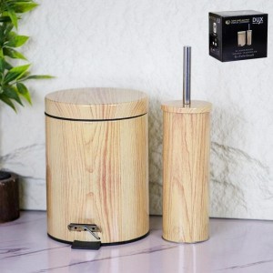 طقم سلة مهملات معدن 5 لتر مع فرشاية ستيل لون بيج خشبي طقم سلة مهملات معدن 5 لتر مع فرشاية ستيل لون بيج خشبي